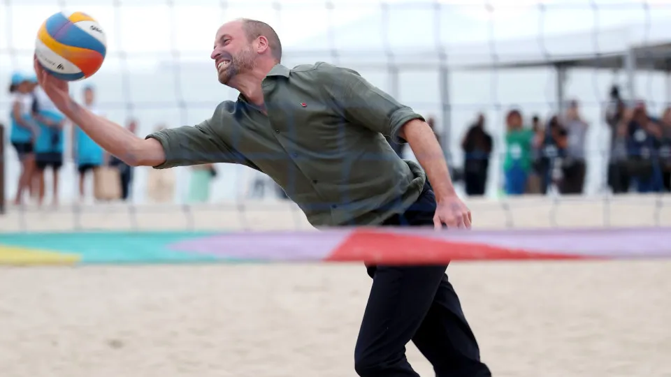 Prince William hits the beach for a volleyball match in Brazil